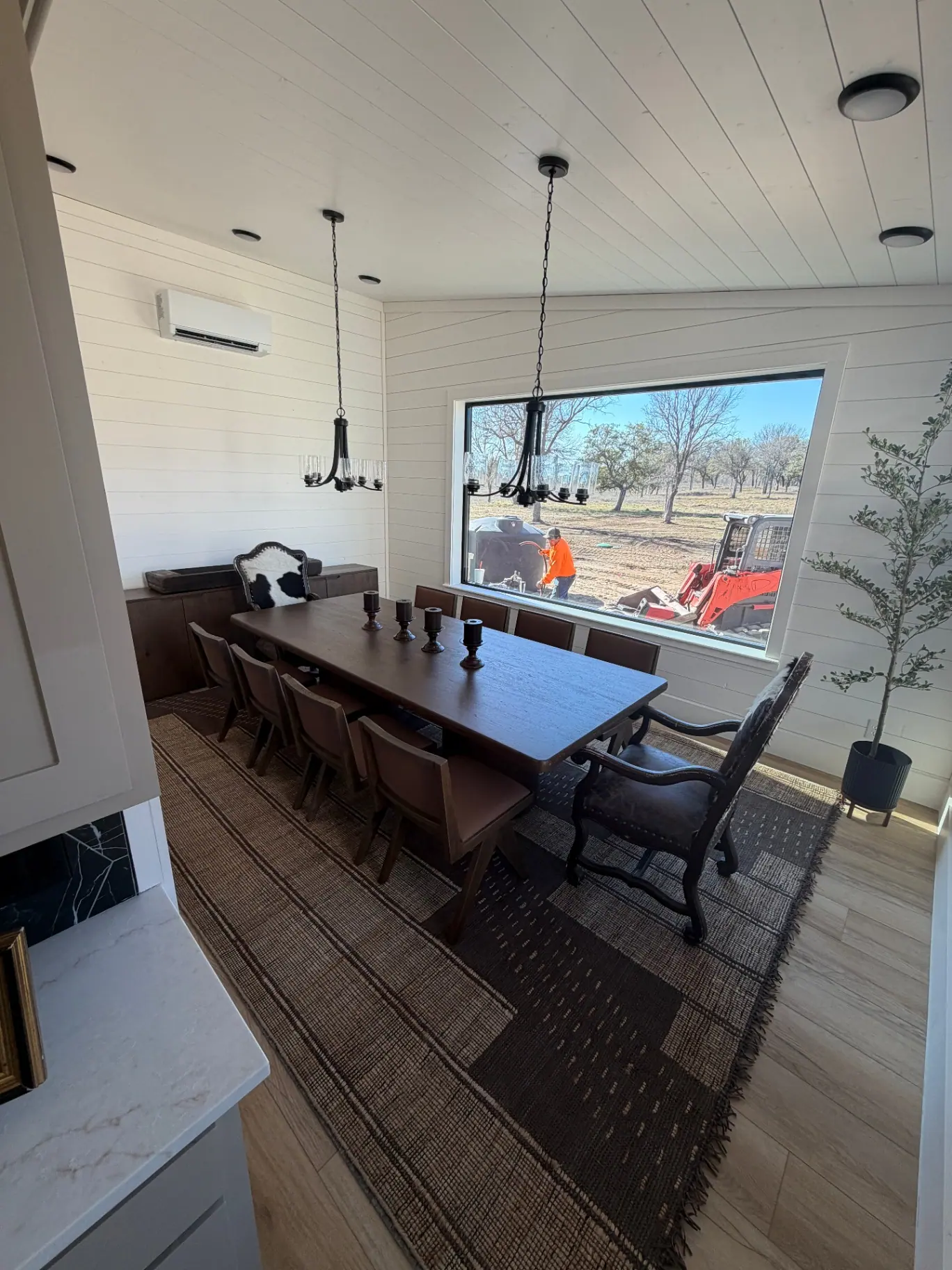 Dining room with picture window overlooking the ranch